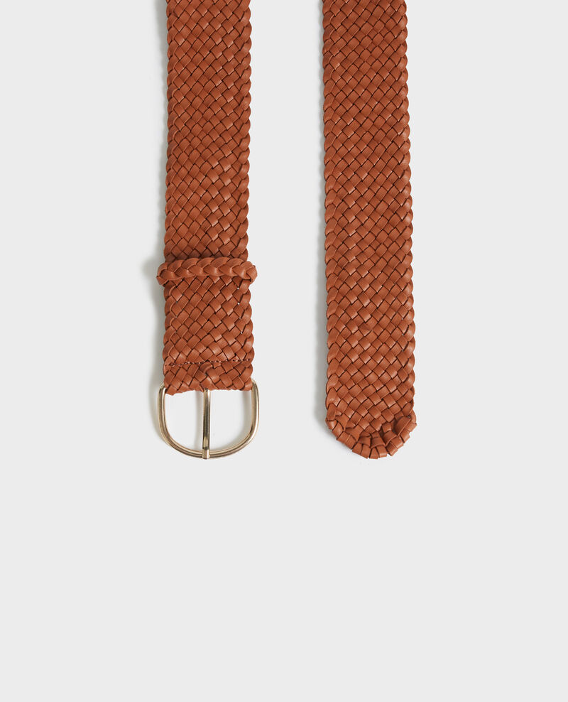 Cinturón ancho trenzado de cuero Camel Perles