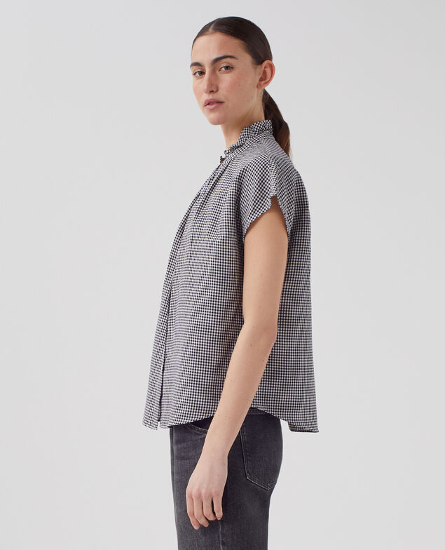 Camisa sin mangas con cuello de volantes J093 gingham check