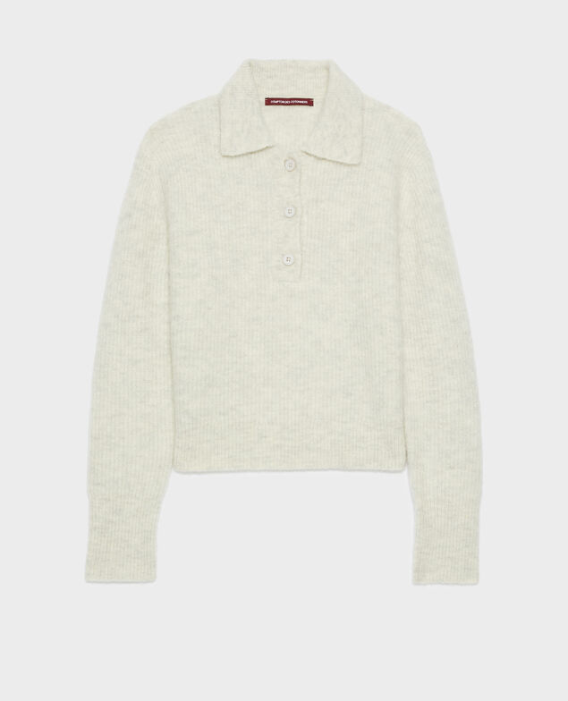 Jersey cuello polo de alpaca mezclada A009 white knit