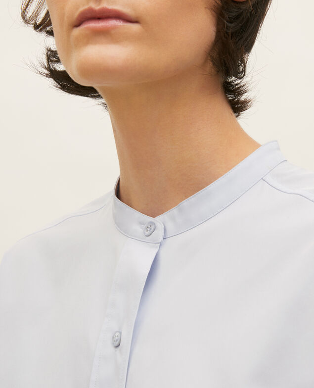 Camisa sin cuello de popelina de algodón. Heather