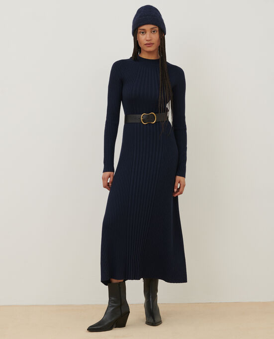 Vestido largo de lana merino A699 NAVY KNIT