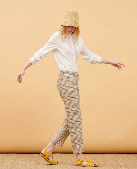 MARGUERITE - Pantalón cigarette 0400 cream checks 3spa005c04