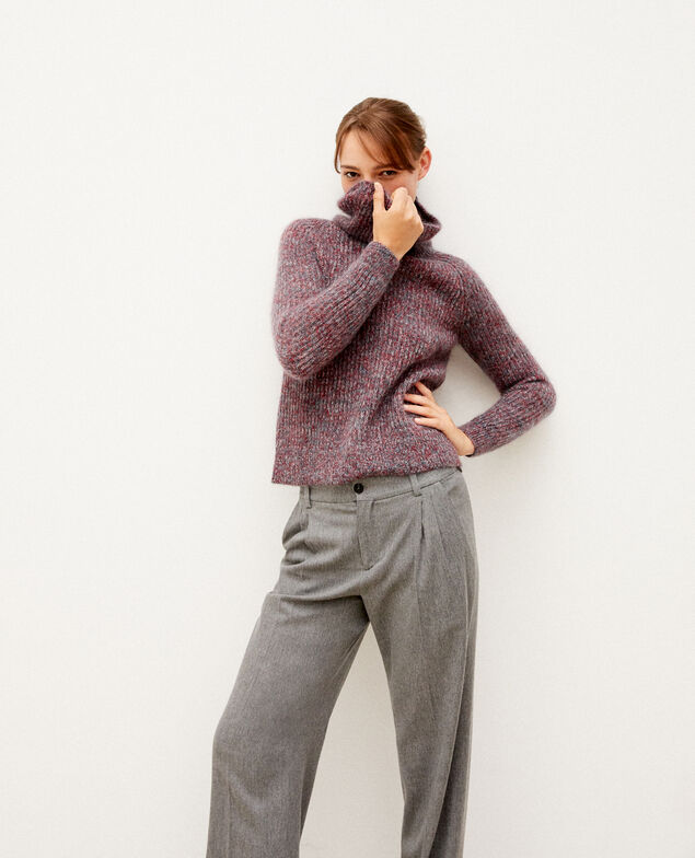 Jersey cuello vuelto con mohair Rio red/ever green/off white