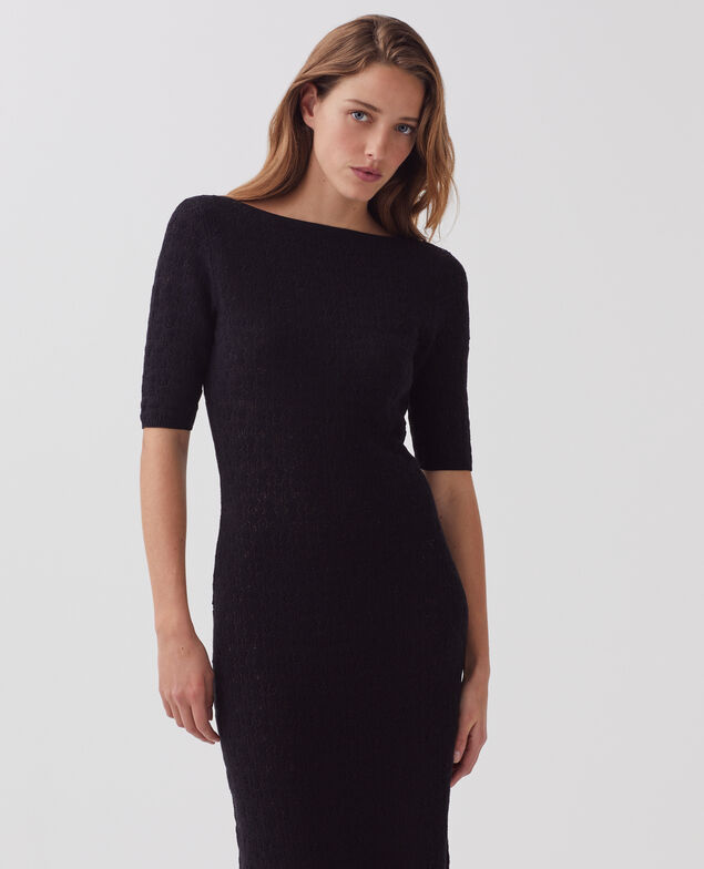 Vestido largo de algodón de crochet con textura H091 black beauty