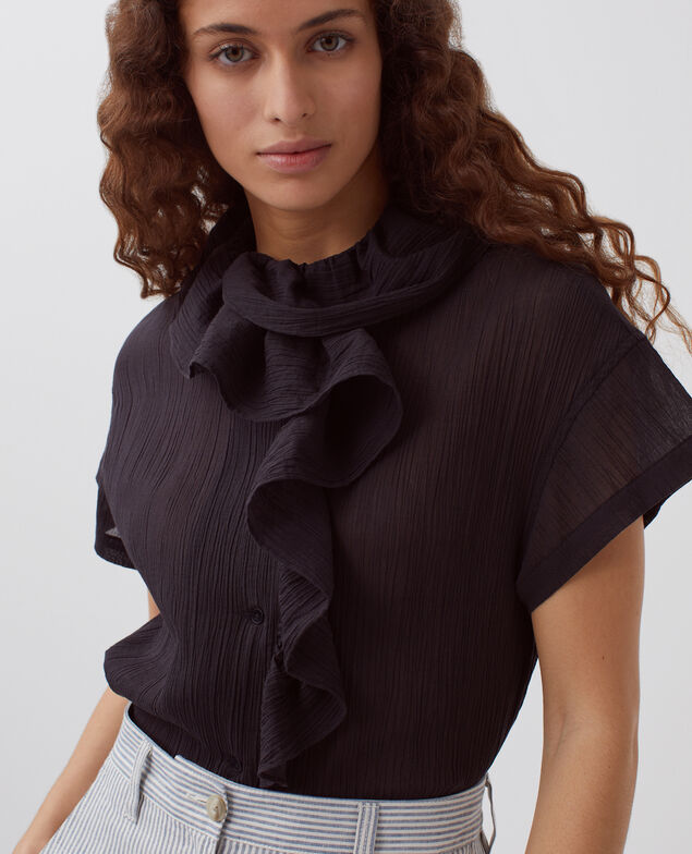 Blusa con volantes de algodón plisado H091 black beauty