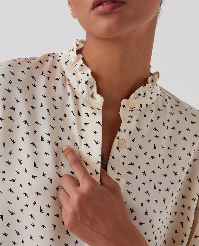 Camisa fluida con volantes I018 print birdy