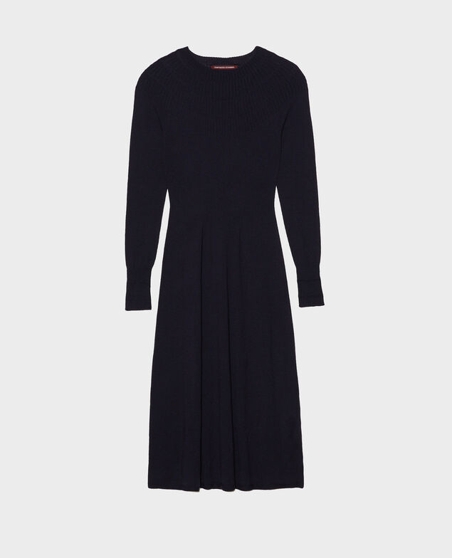 Vestido evasé de lana merino Night sky