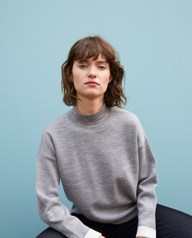 Jersey de doble cara de lana merino Light heather grey/off white