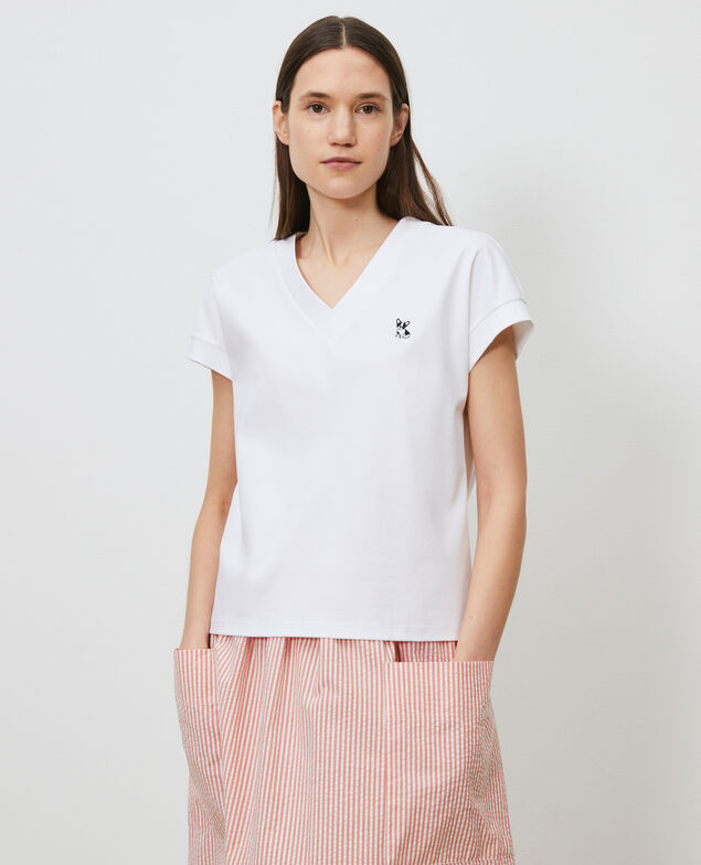 Camiseta de algodón bío con cuello de pico Optical white