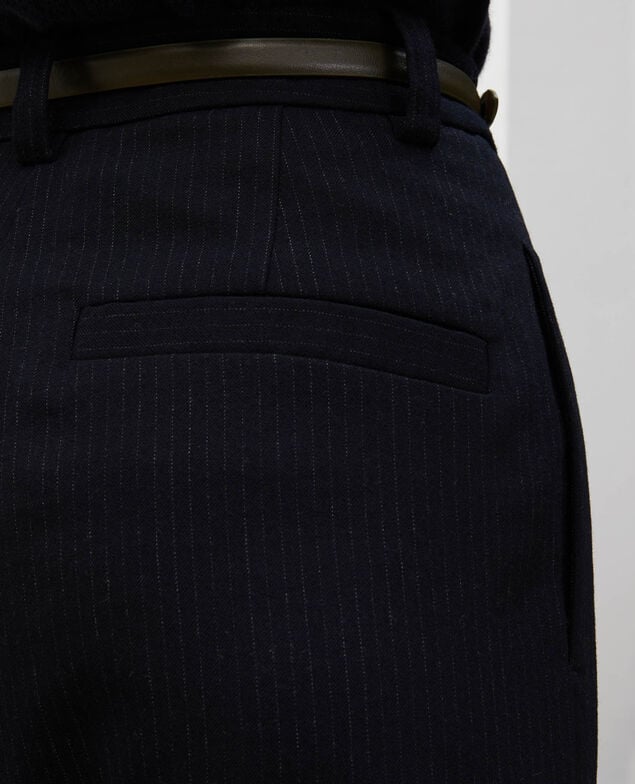 YVONNE - Pantalón ancho talle alto de lana Stripes night sky