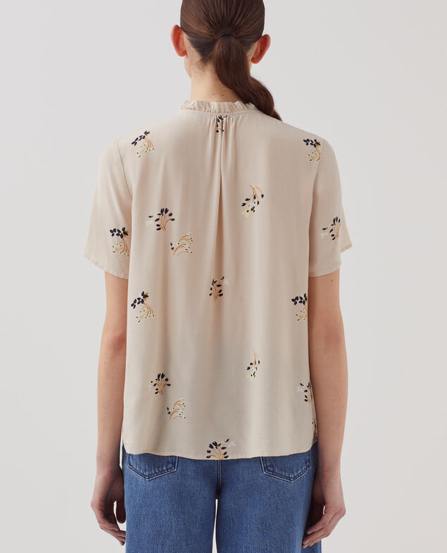 Camisa fluida de manga corta J311 fl bouquet beige