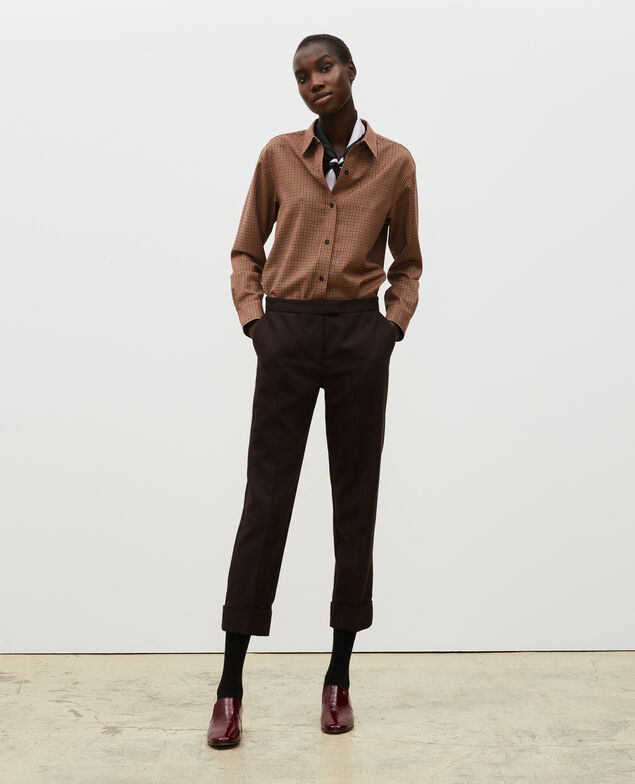 Camisa masculina de lana fina Little check latte