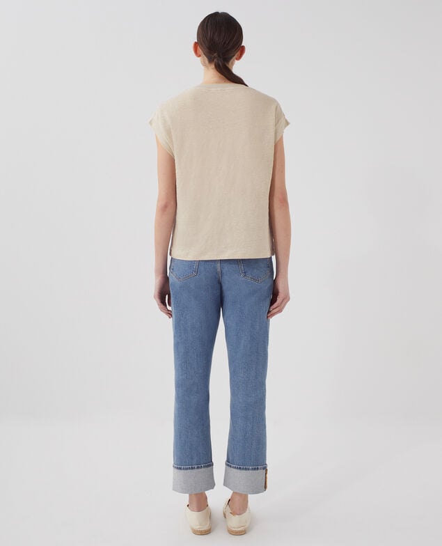KARO - Camiseta corte caja de lino J020 beige lining