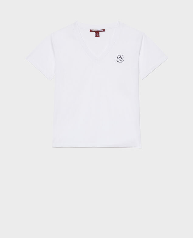 Camiseta bordada de algodón Optical white