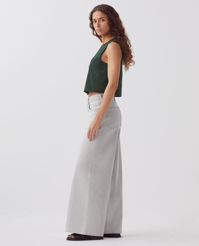 Top sin mangas bordado de algodón J590 spruce green