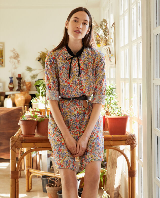 Vestido camisero de algodón y seda Prairie gardenia