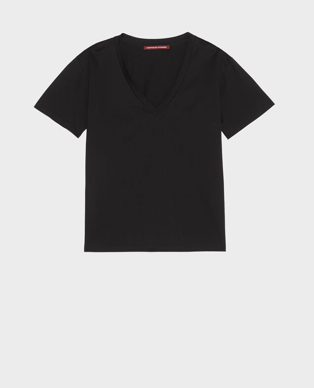Camiseta de algodón con cuello de pico Black beauty