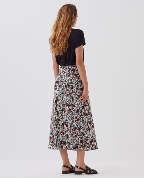 Falda midi fluida J751 leaf burgundy