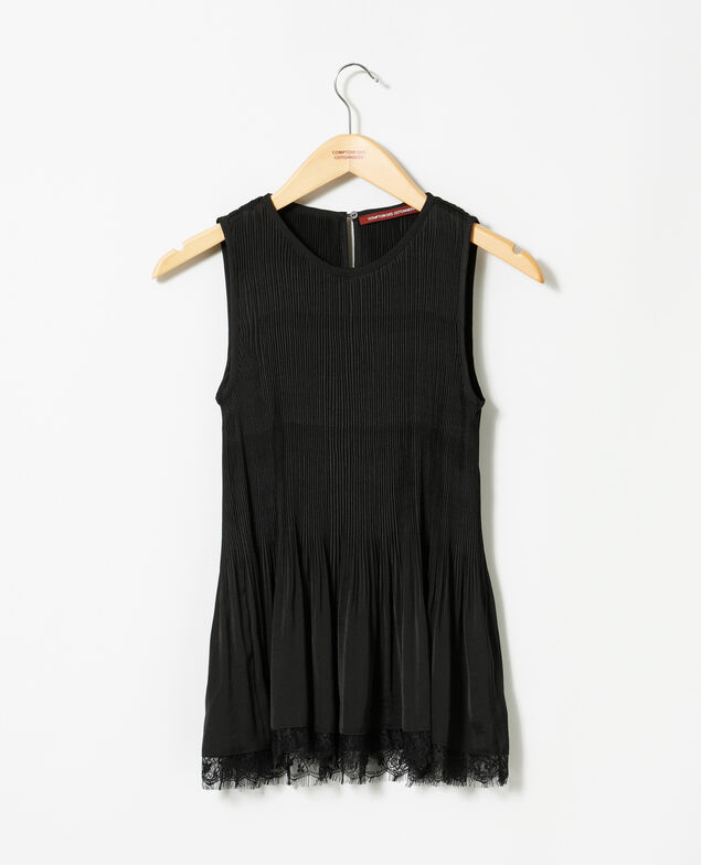 Blusa plisada con encaje Negro