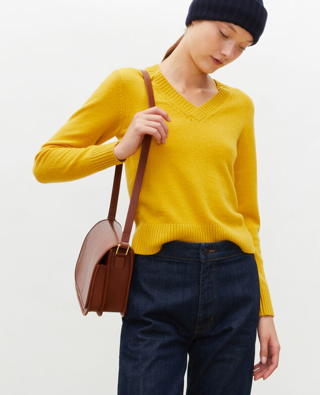Jersey de cachemir con cuello de pico Lemon curry