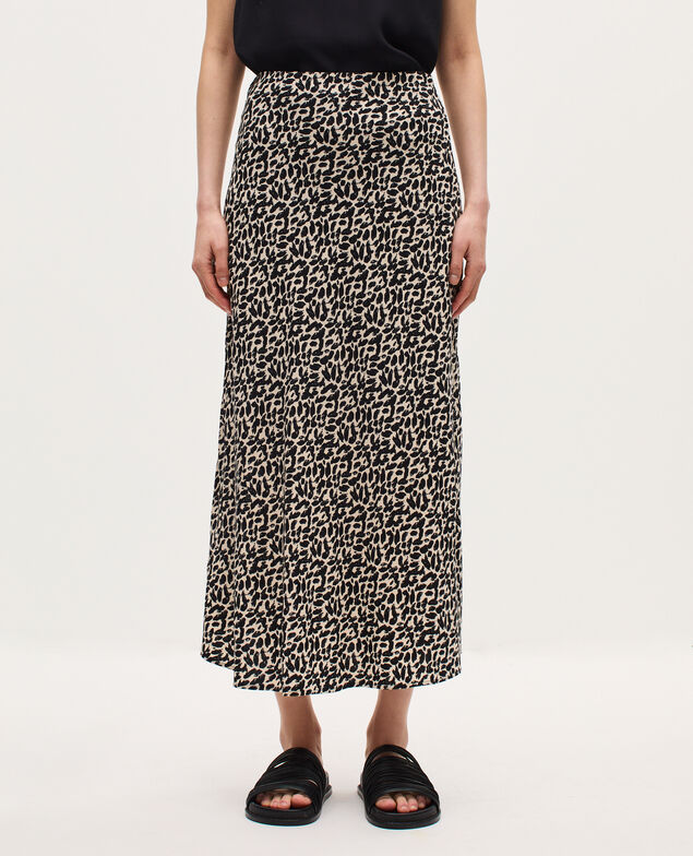 Falda midi fluida satinada K010 leo ecru