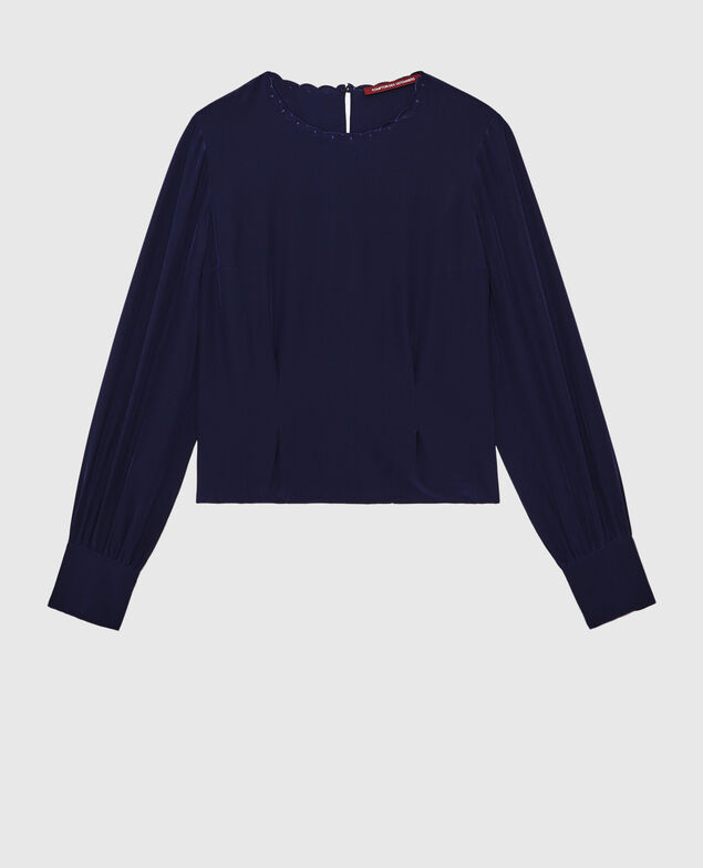 Blusa bordada de seda Maritime blue