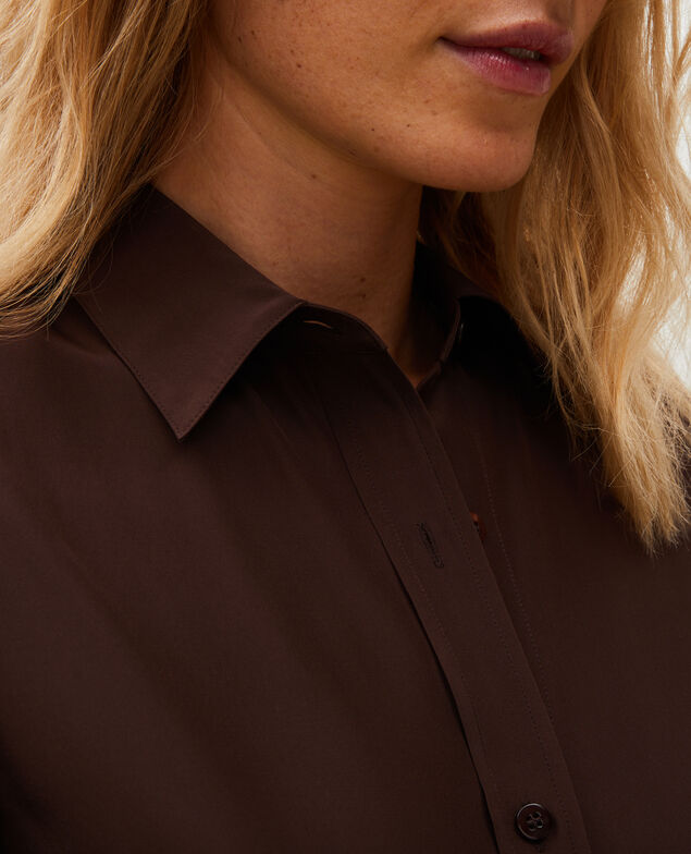 Camisa masculina de seda con manga larga Coffee bean