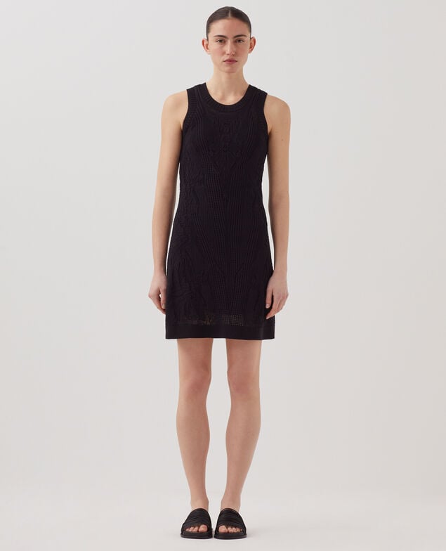 Vestido corto de crochet con motivo floral H091 black beauty