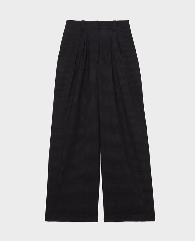 YVONNE - Pantalón ancho de lana con talle alto Night sky