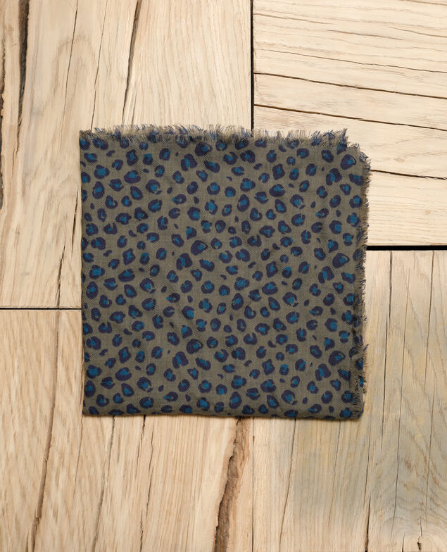 Pañuelo estampado de lana Blue leopard olive night