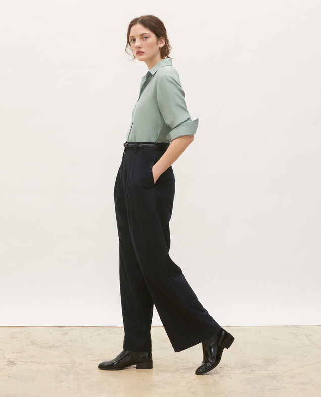 YVONNE - Pantalón ancho de lana con talle alto Night sky