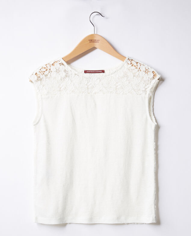 Camiseta de lino con espalda de encaje Off white