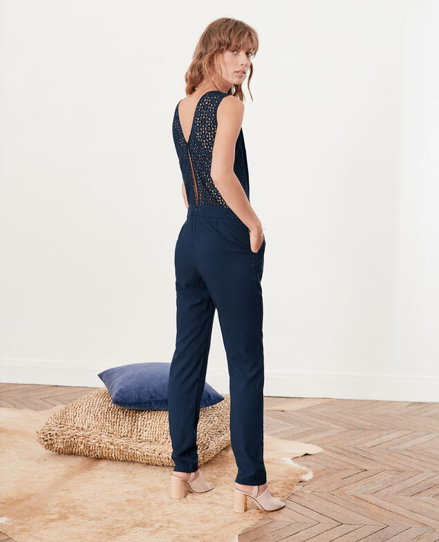 Mono con espalda de encaje Navy