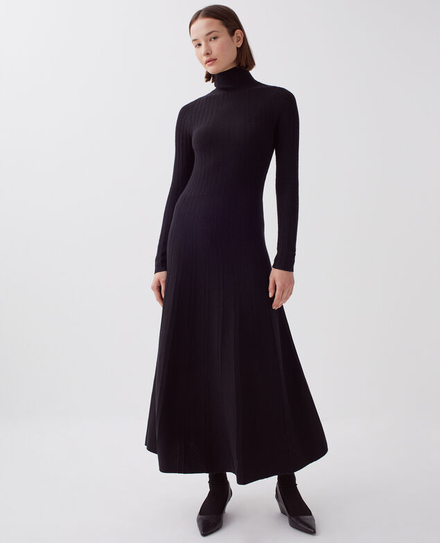 Abrigo largo de lana merino H091 black beauty