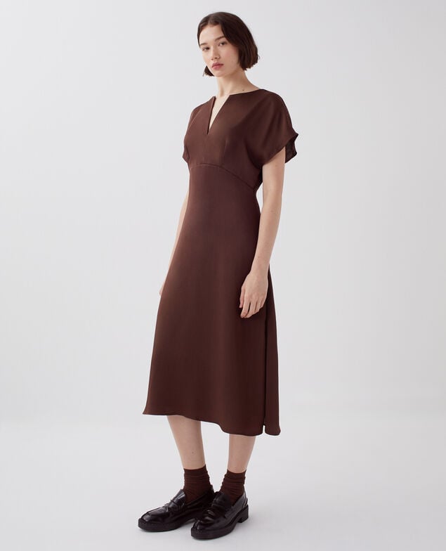 Vestido fluido tacto seda I390 coffee bean