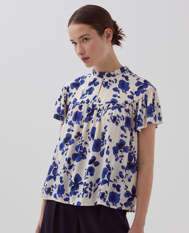 Blusa fluida de manga corta I302 floral white