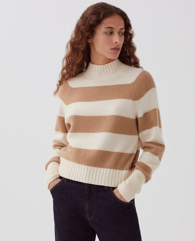 Jersey de cachemir con cuello alto I323 st ivory camel