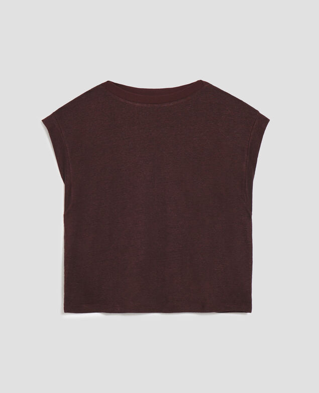 KARO - Camiseta corte caja de lino J790 chocolate plum