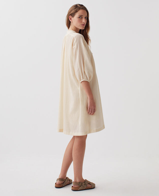 Vestido amplio corto de algodón arrugado J300 natural
