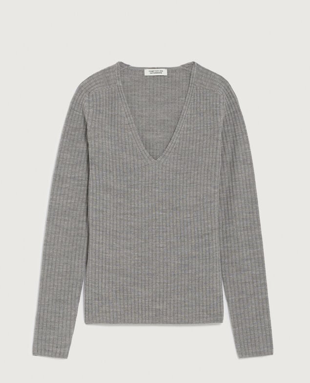 Jersey con cuello de pico de lana merino K070 mel gray