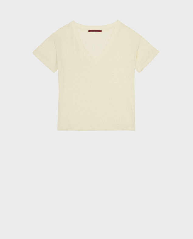 SARAH - Camiseta de lino con cuello de pico Tender yellow
