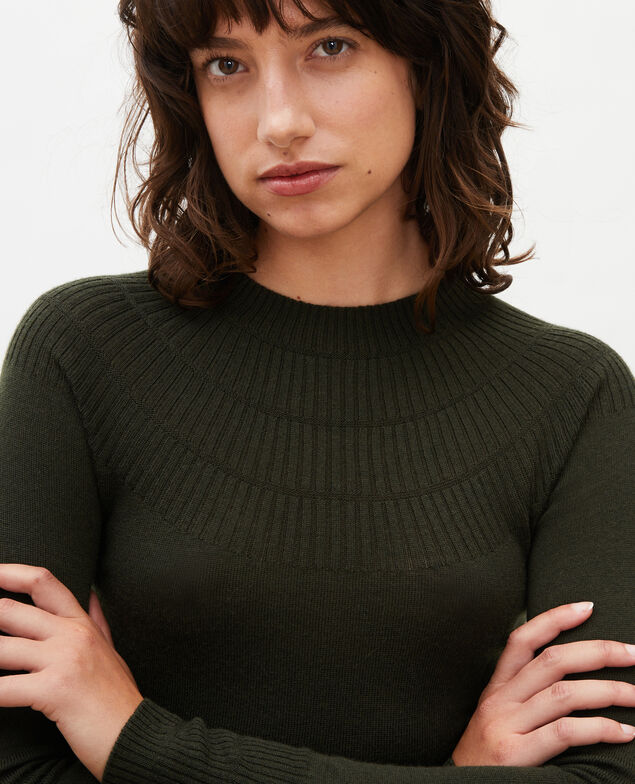 Vestido evasé de lana merino Military green