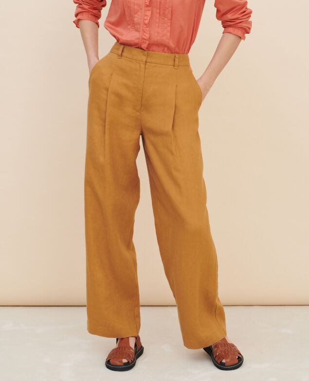 YVONNE - Pantalón ancho de lino 36 brown