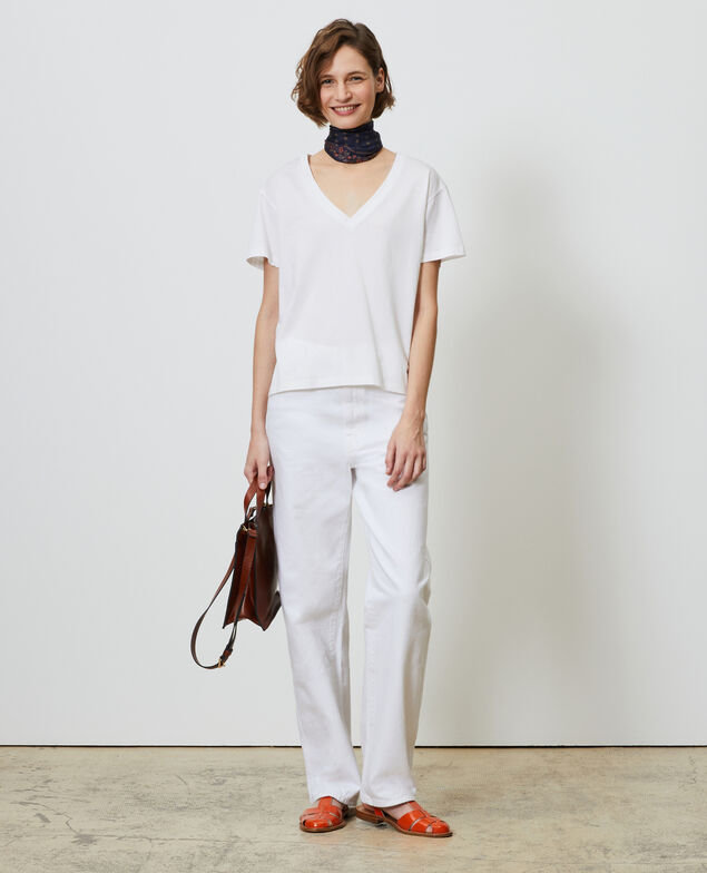 Camiseta de algodón con cuello de pico Optical white