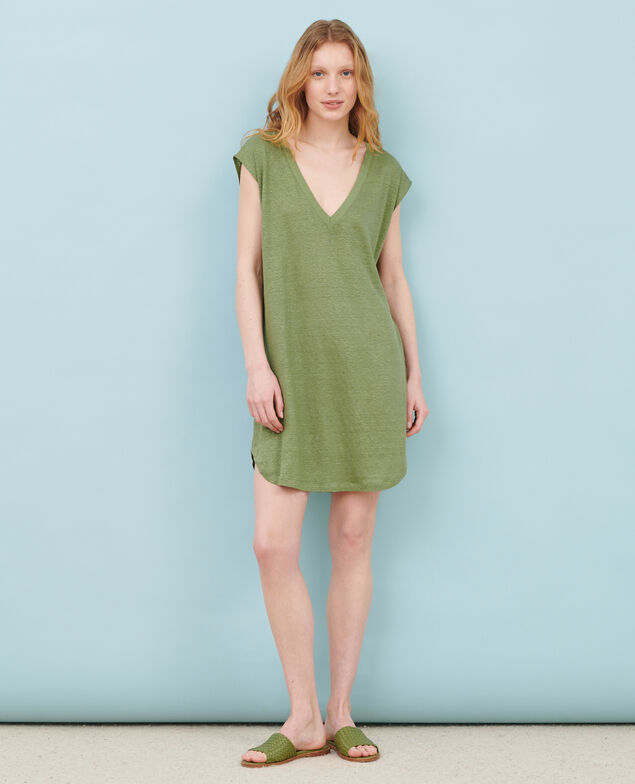 Vestido corto de lino 52 green