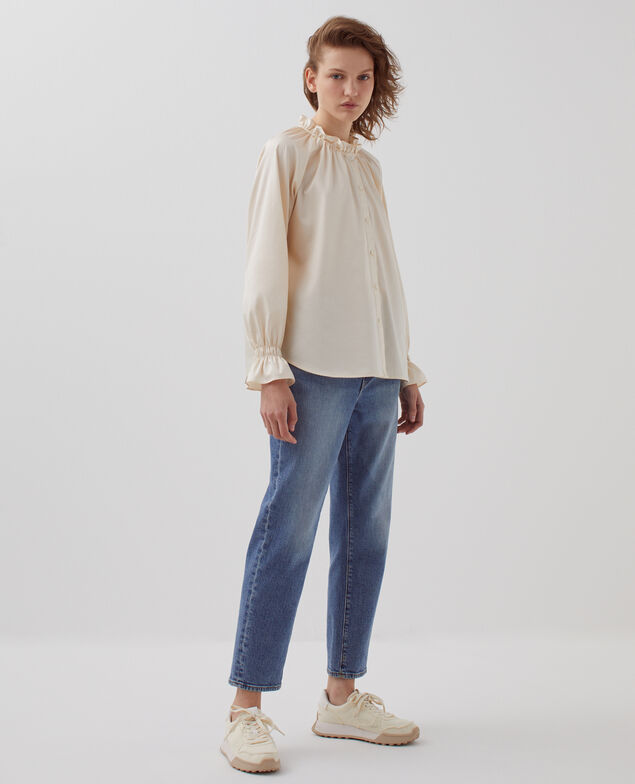 Camisa con cuello de volantes I300 pearled ivory