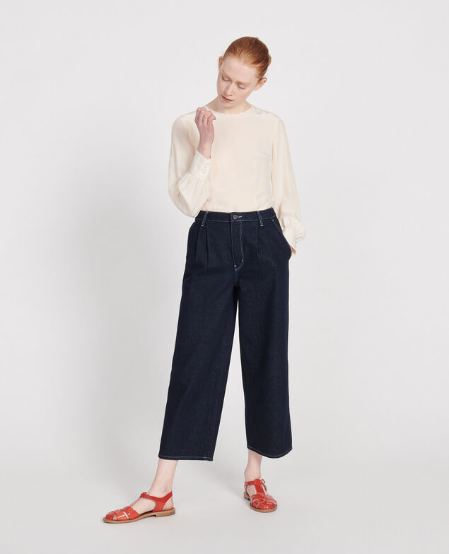 Jeans wide leg cropped en bruto Denim rinse