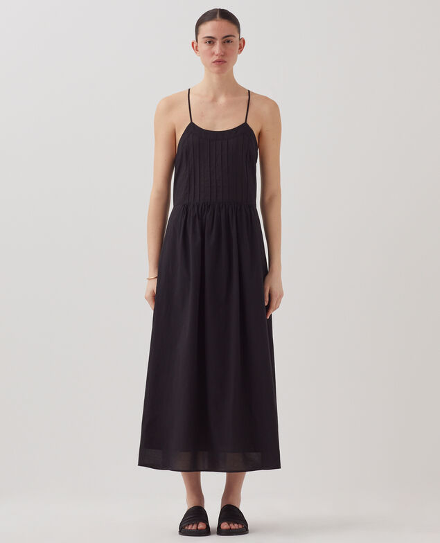 Vestido largo en gasa de algodón con tirantes H091 black beauty