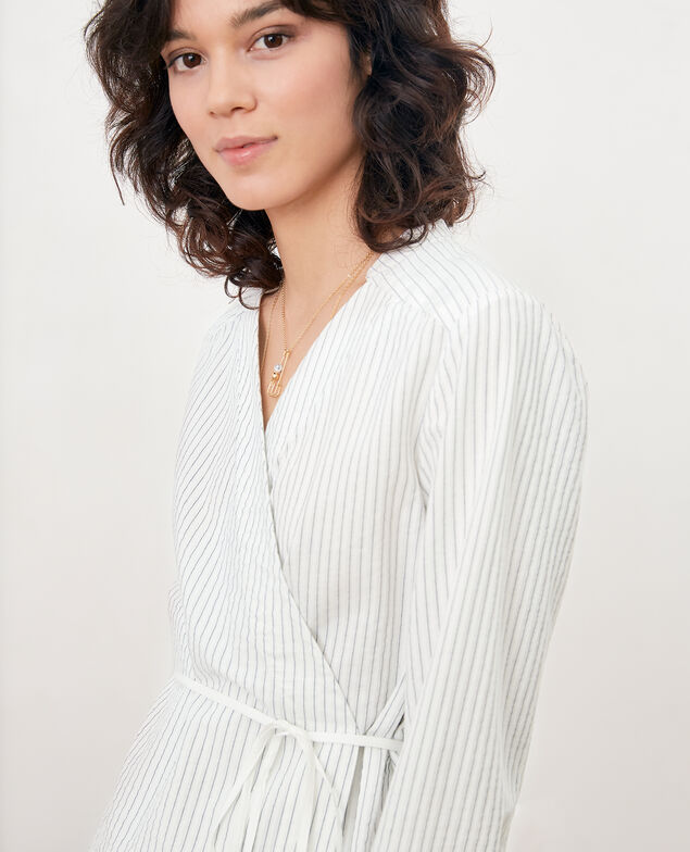 Camisa cruzada cache-coeur Off white/navy stripes