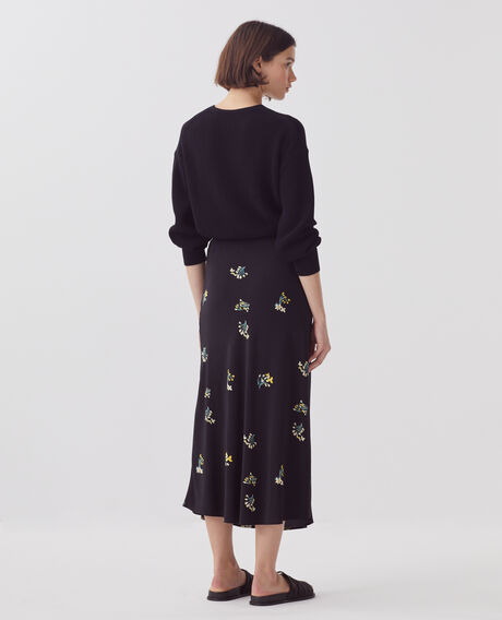 Falda midi fluida J091 fl bouquet black
